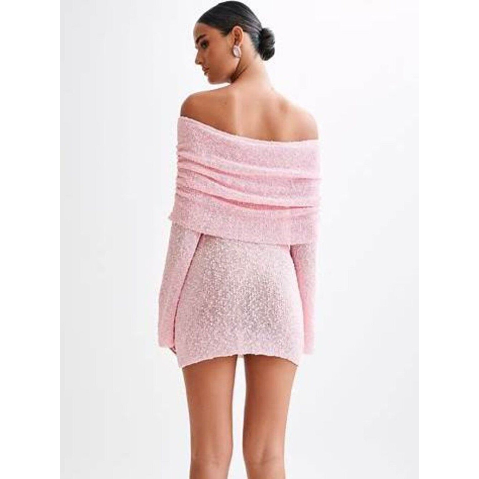 MESHKI Marisol Baby Pink Off Shoulder Boucle Mini Dress XL NWT