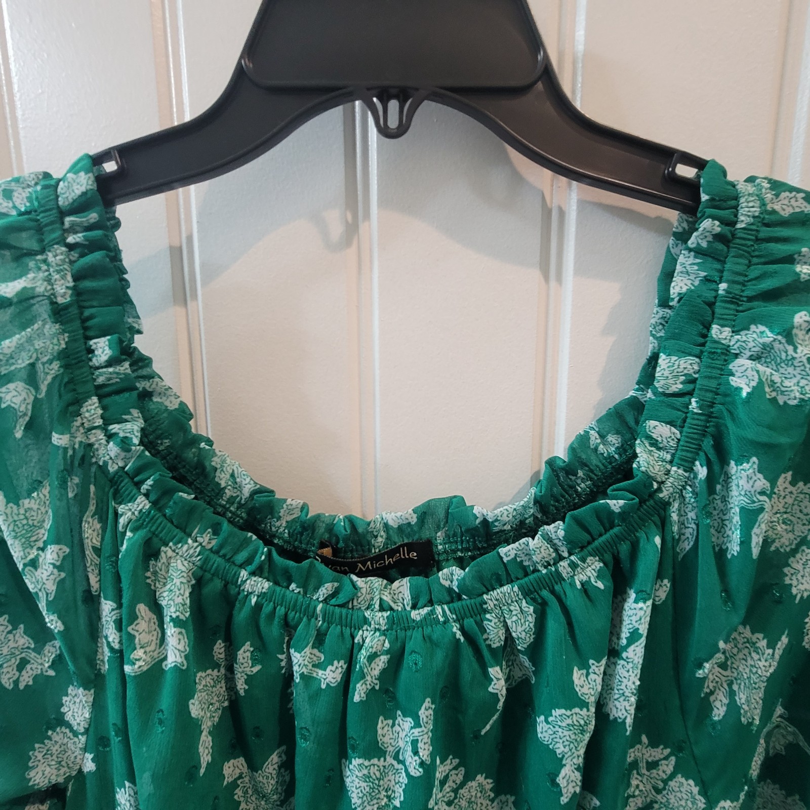 Ryan Michelle Green Midi Floral Peasant Dress, Tiered, Boho, Cottagecore Small