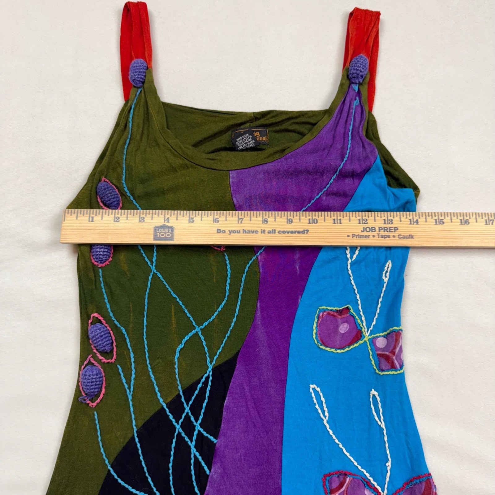 Rising International Patchwork Boho Midi Dress S Multi Color Embroidery Nepal