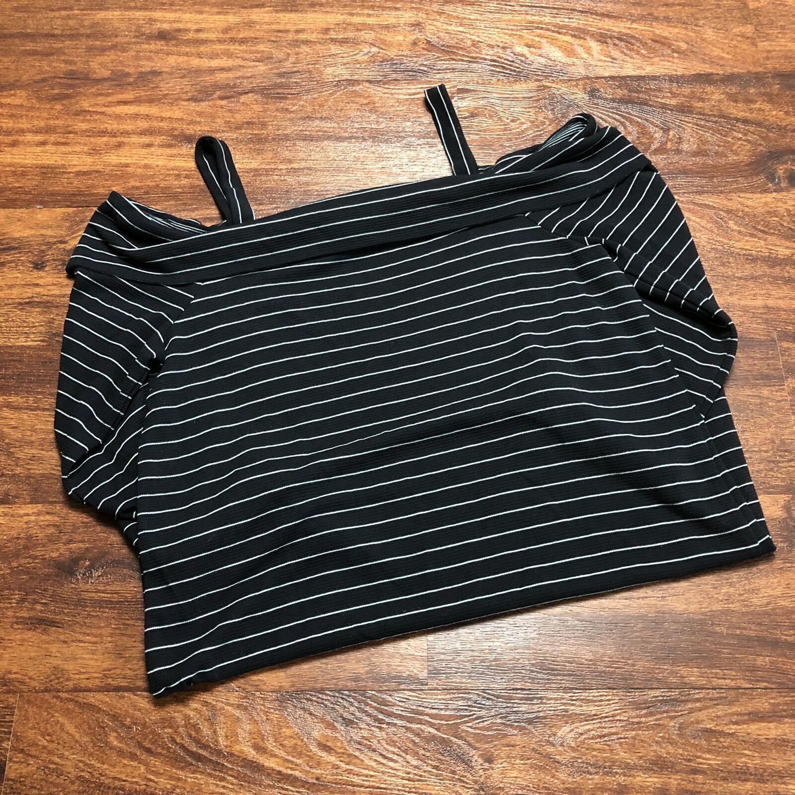 LOFT Cold Shoulder Sleeve Black Striped Casual Mini Dress Women’s Size 8