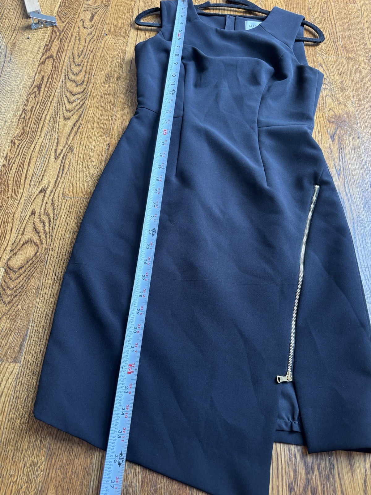 Milly Black Asymmetrical Dress Sold Zipper Slit Size 0 Made In USA Cocktail