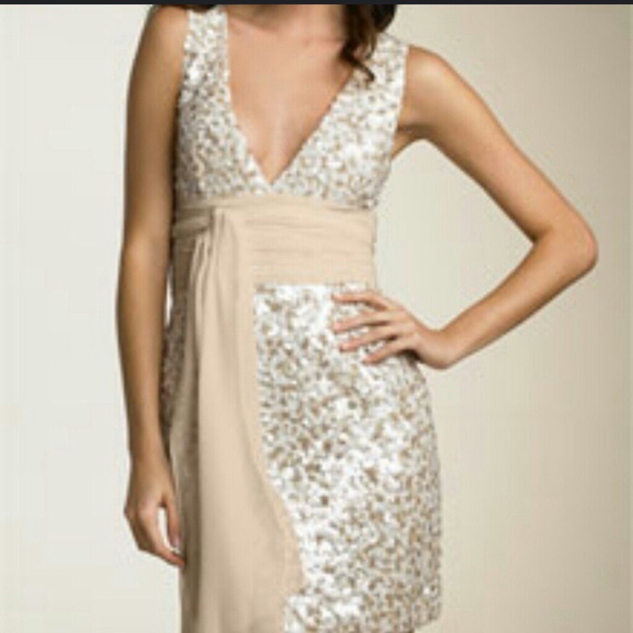 BCBG Sequin Dress Cream Color XS 26 In Waist. Beautiful Side Zip