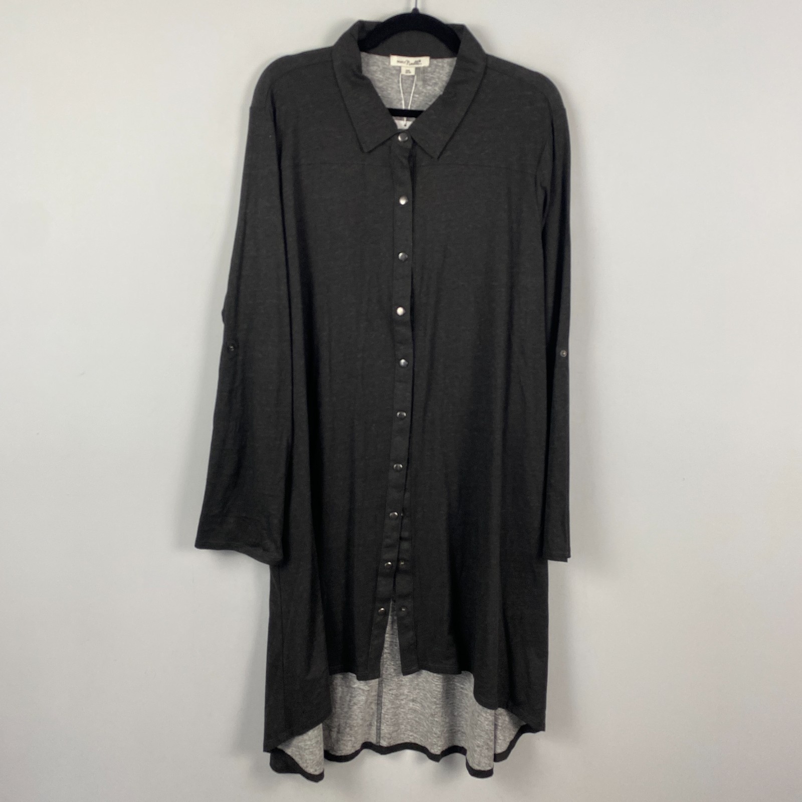 Simply Noelle Snap Front Tunic Shirt Dress Size XXL Gray Hi Low Hem Cotton