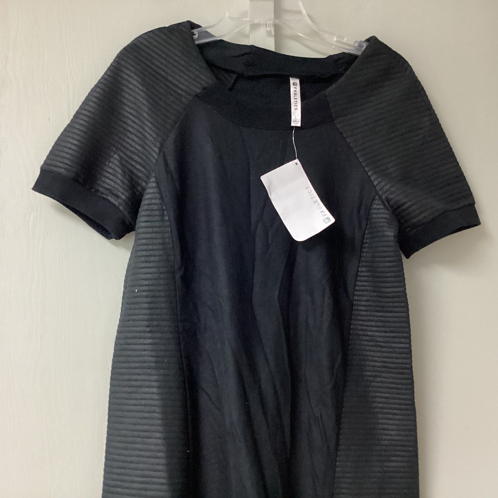 Fabletics Brenna Black Quilted Sweater Dress Size Large Short Sleeve Fleece New