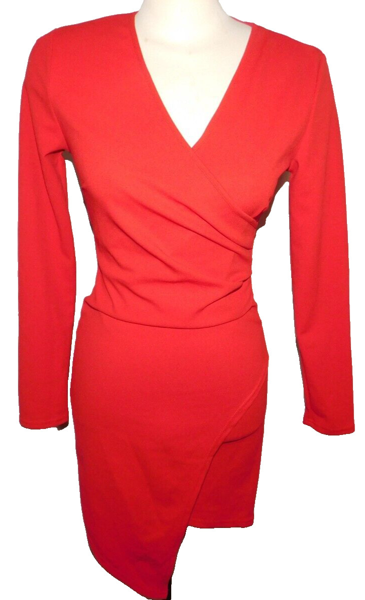 FAVLUX FASHION DRESS V NECK BODYCON FAUX WRAP RED WOMEN’S SZ M NEW NWT