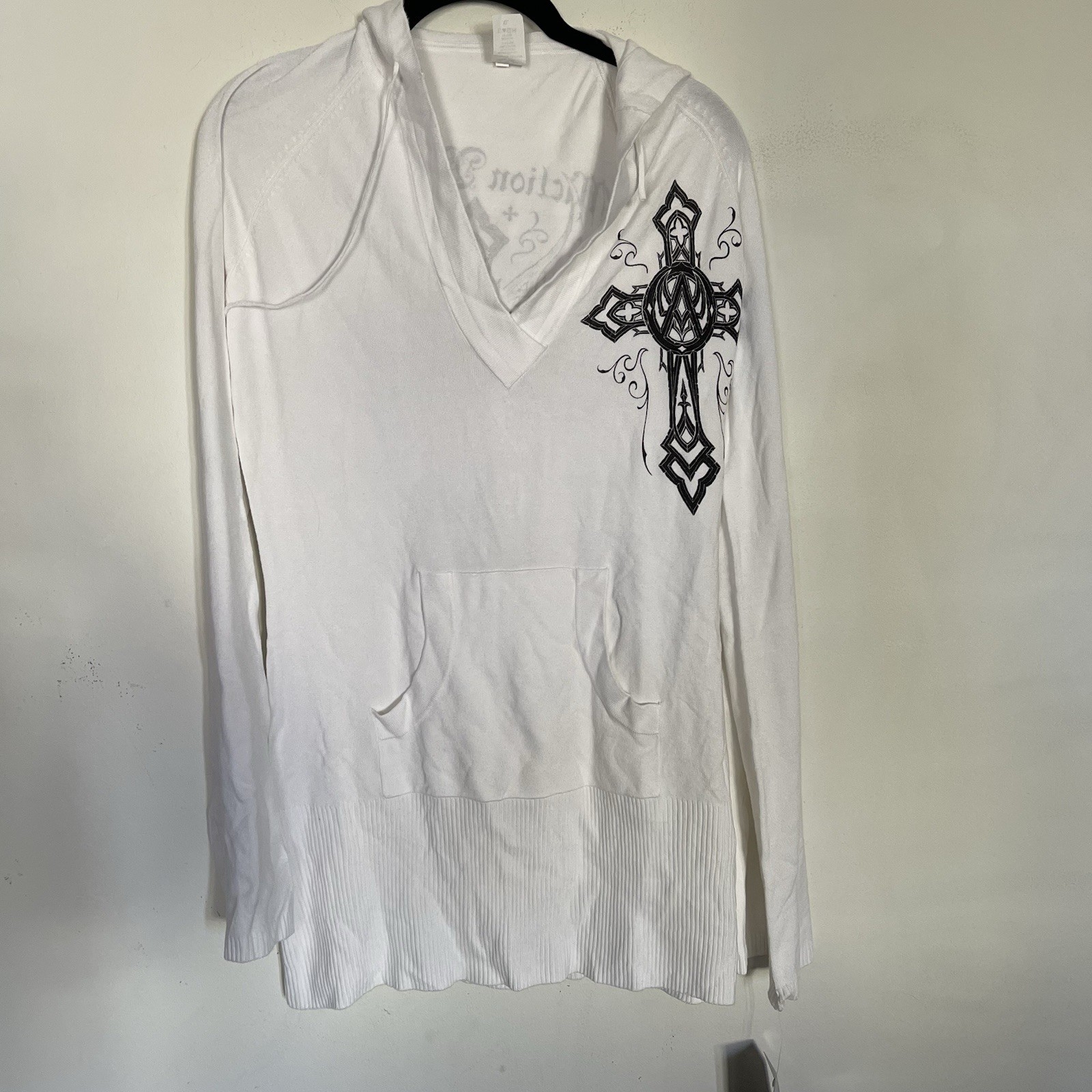 Affliction Live Fast Womens XL White Hooded Sweater Dress Cross New Y2K T9
