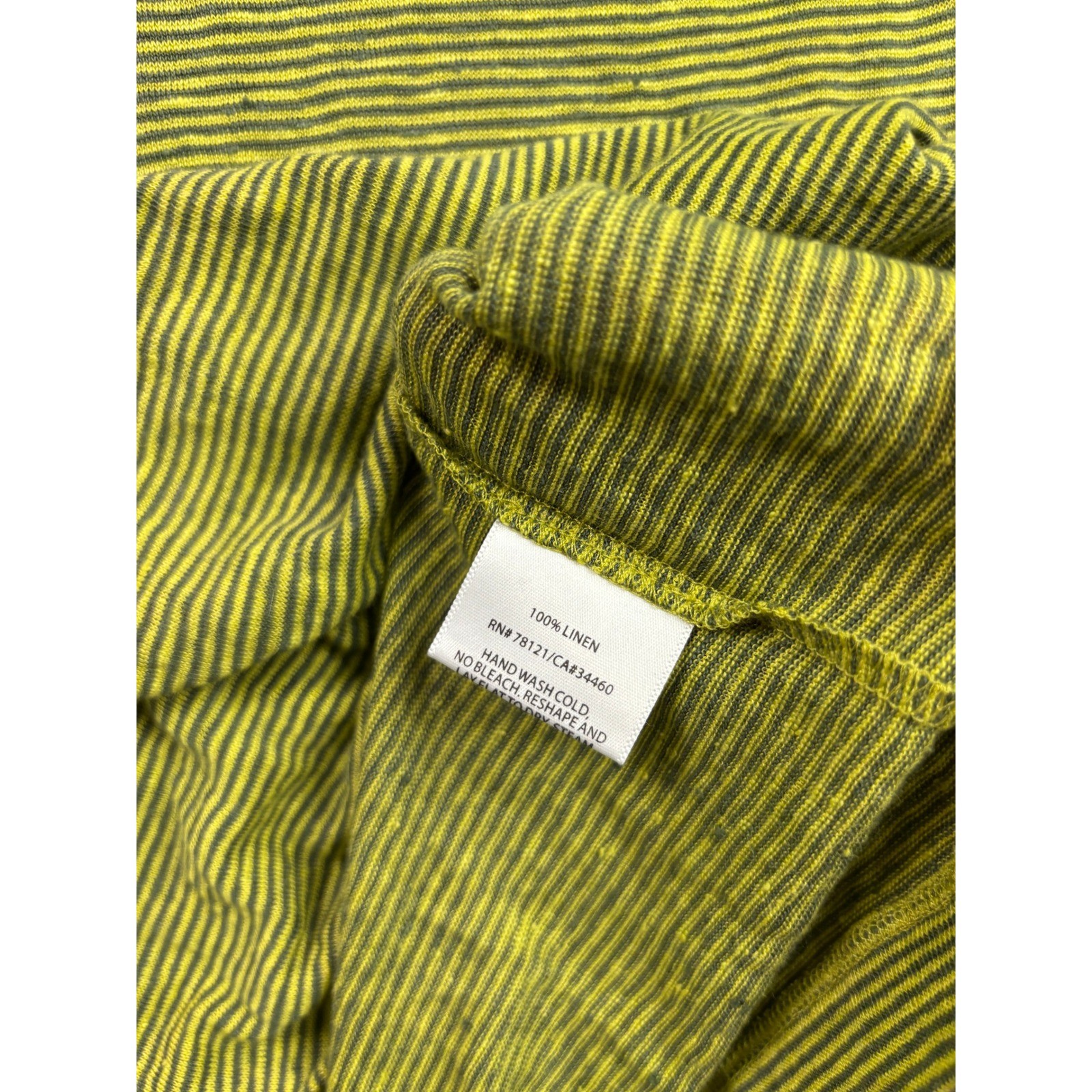 Eileen Fisher Shift Dress Womens Medium Lime Green Striped Sleeveless 100% Linen