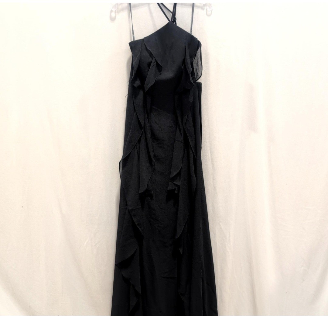 Vera Wang Long Chiffon Dress Black Y Neck Size 2