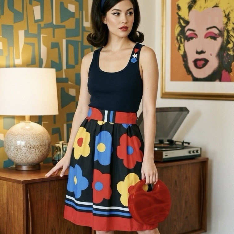 NWT Voom by Joy Han Y2K Silk Floral Tank Dress Large Retro Whimsigoth Mod Popart