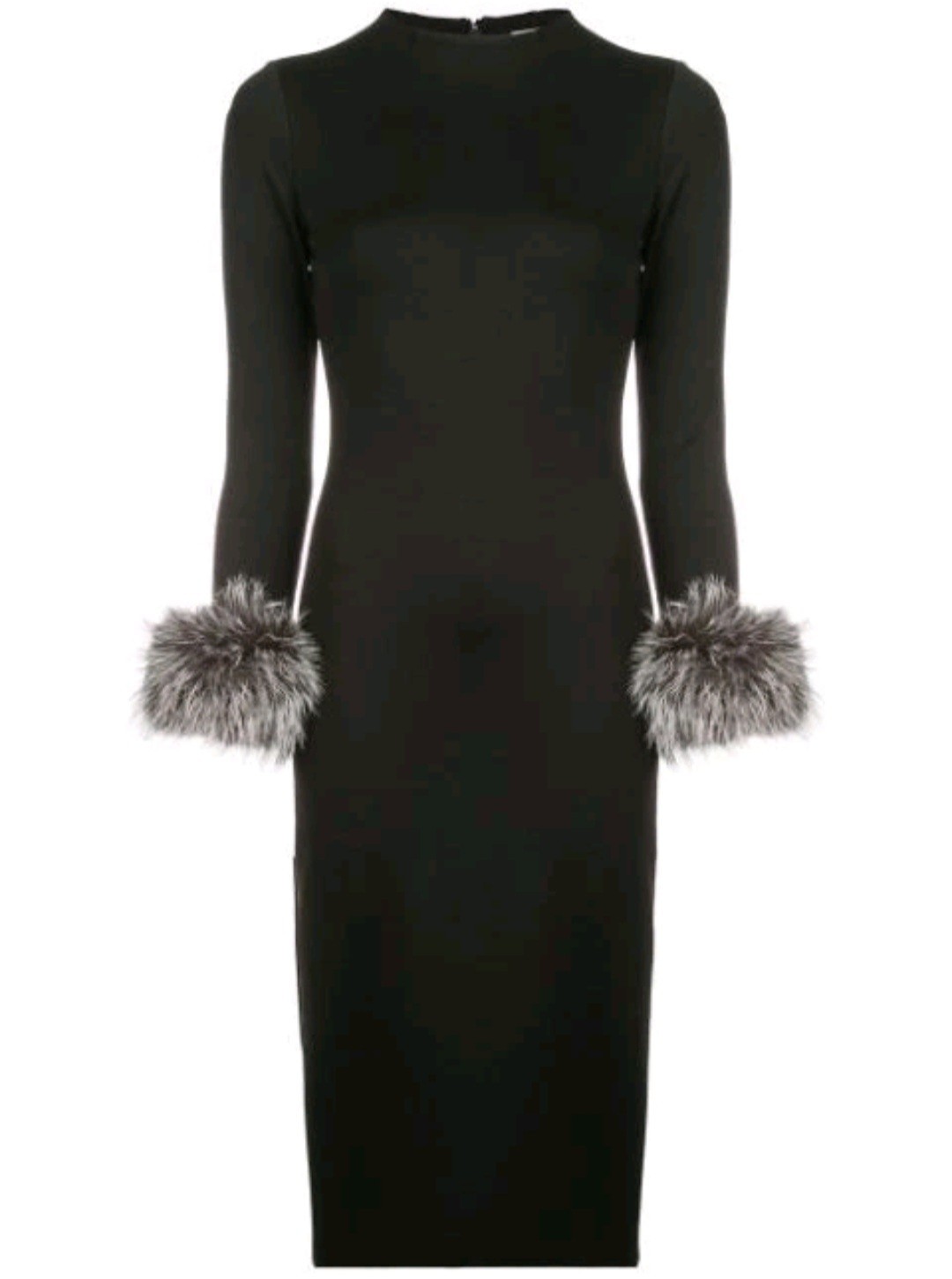 ALICE + OLIVIA Delora Fox Fur-cuff Sleeve Black Midi Dress. Size 4 $550