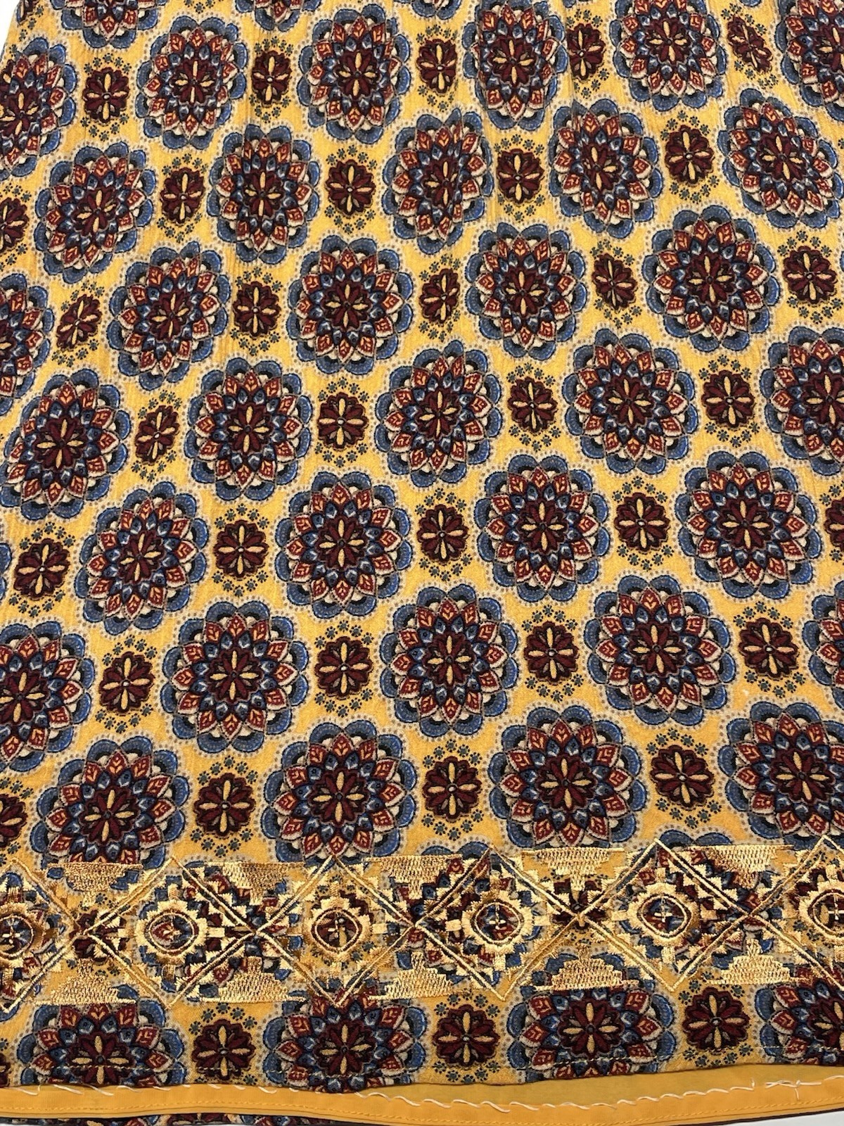 Golden Yellow Metallic Embroidered Mandala Dress Sz S Boho Funky Artsy Festival