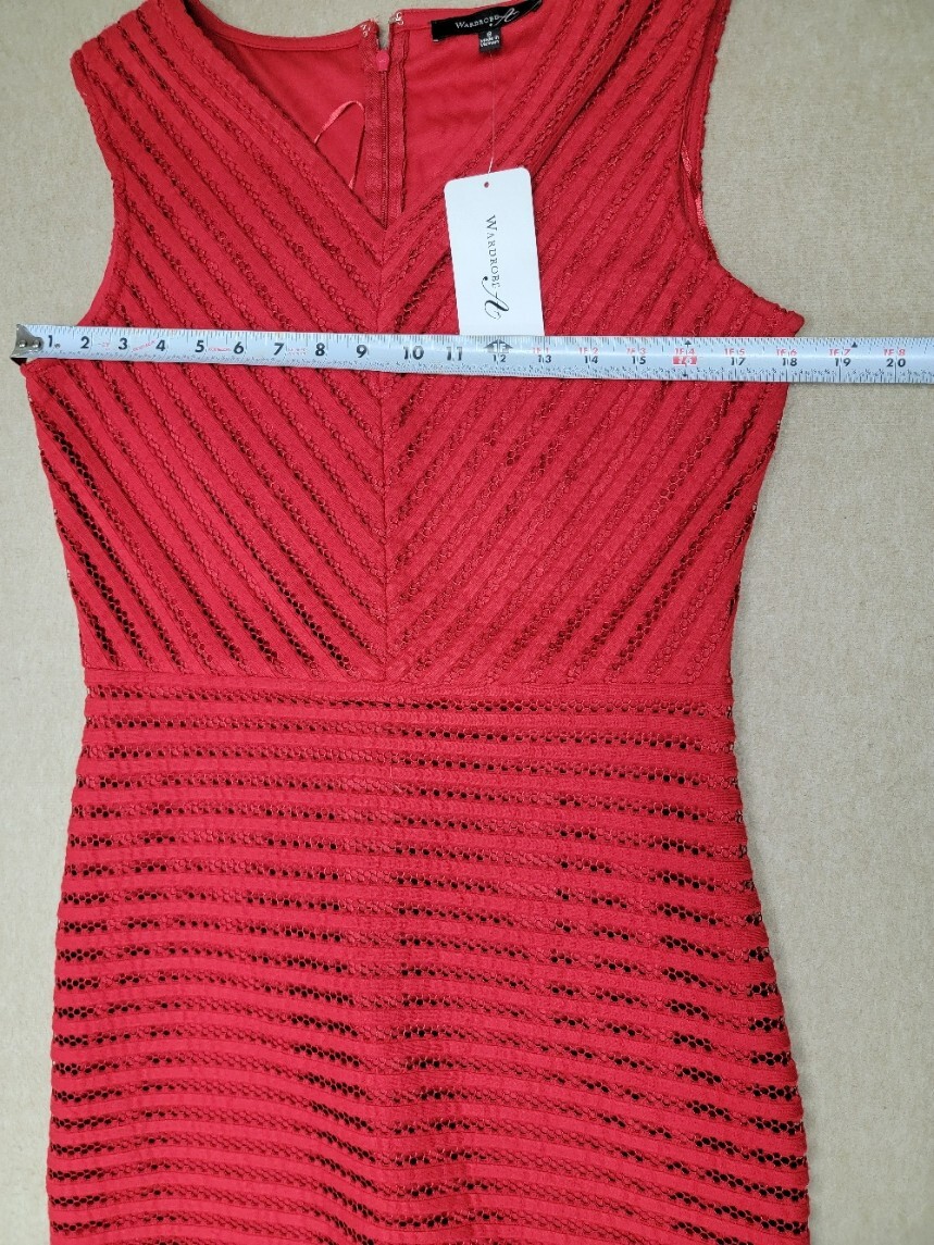NWT~WARDROBE A~ Sleeveless Red Dress Size 8 Lace/Mesh Lined Back Zip V-Neck