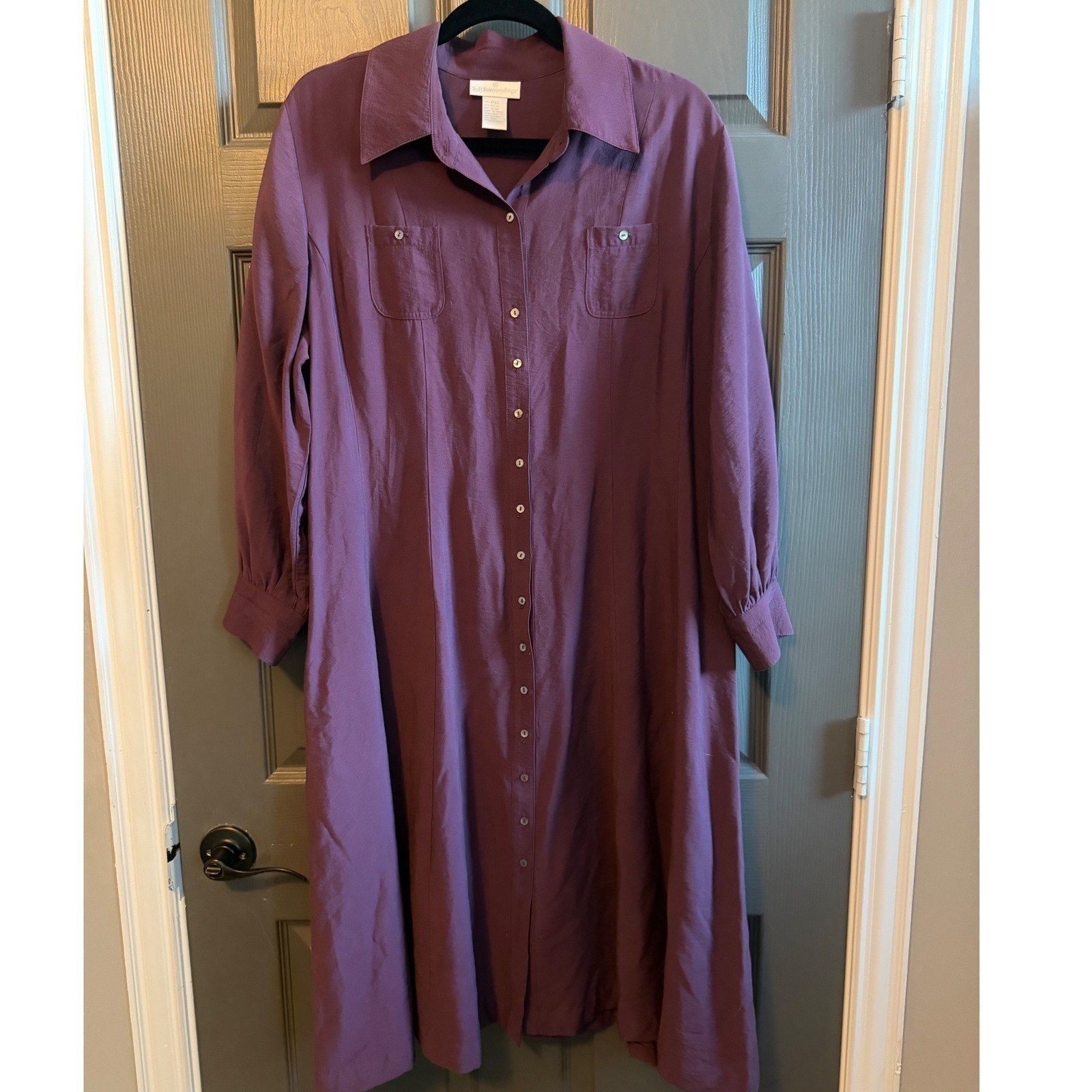 Soft Surroundings Plum Purple Button Down Midi Shirt Dress PXL Dark Academia