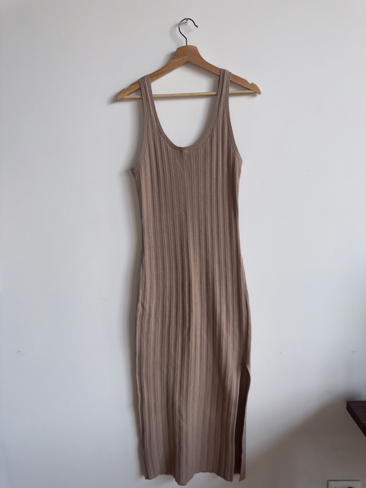 Abercrombie & Fitch Ribbed Midi Sweater Dress Taupe Beige Size M