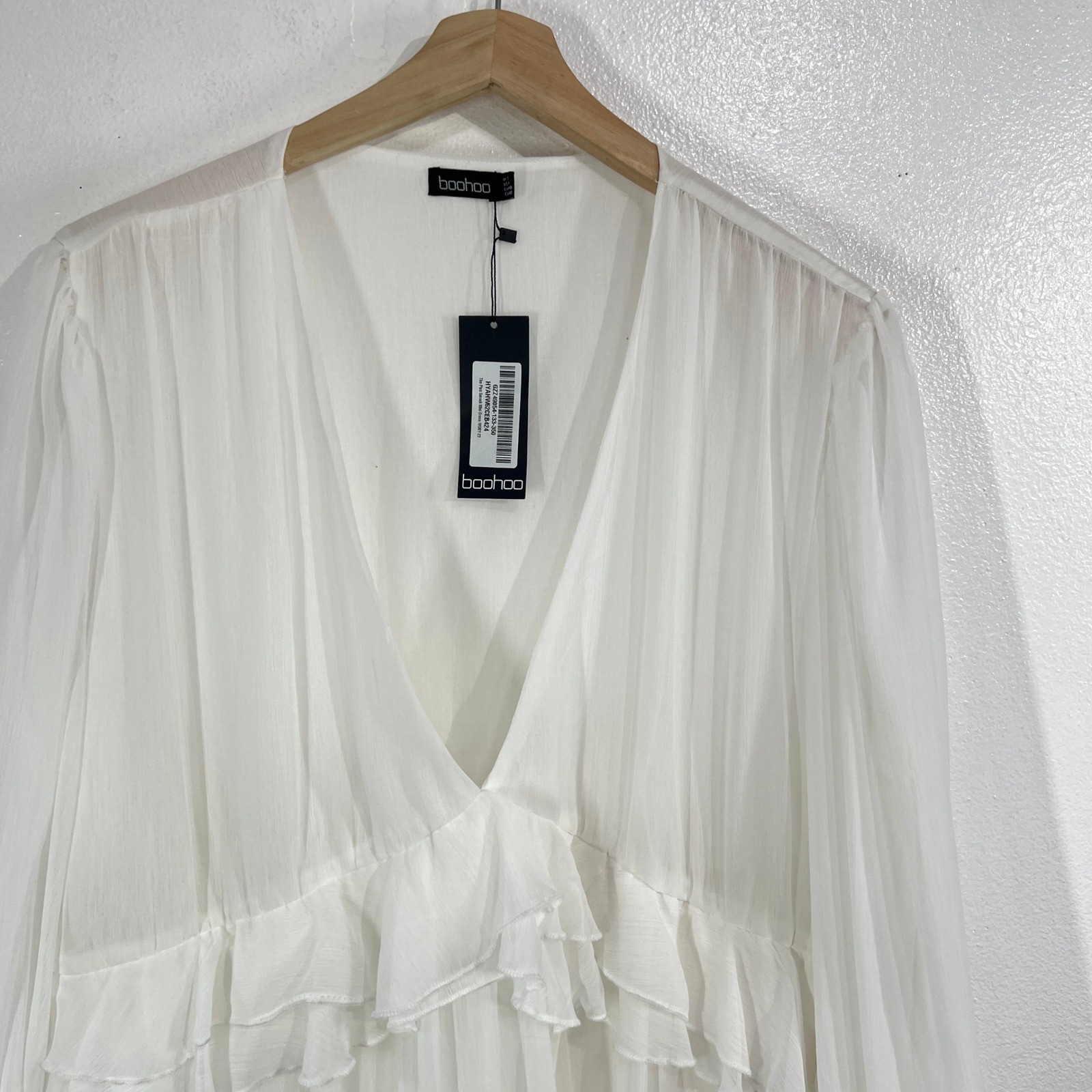 BOOHOO V-Neck Floaty Ruffle Smock Mini Dress Plus Off White US 18 Cottagecore