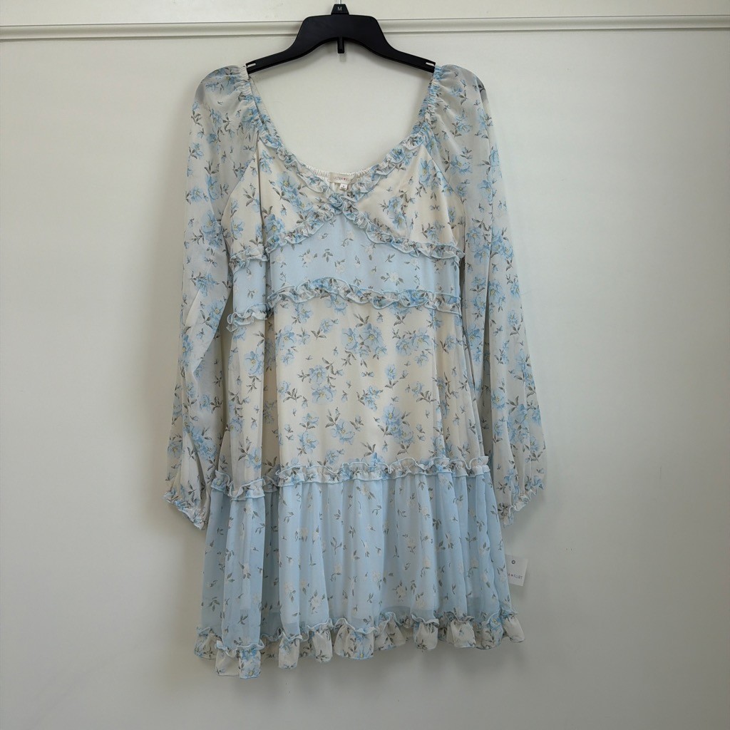 Ultra Flirt Blue Floral Tiered Ruffle Mini Dress NWT Coquette Long Sleeve