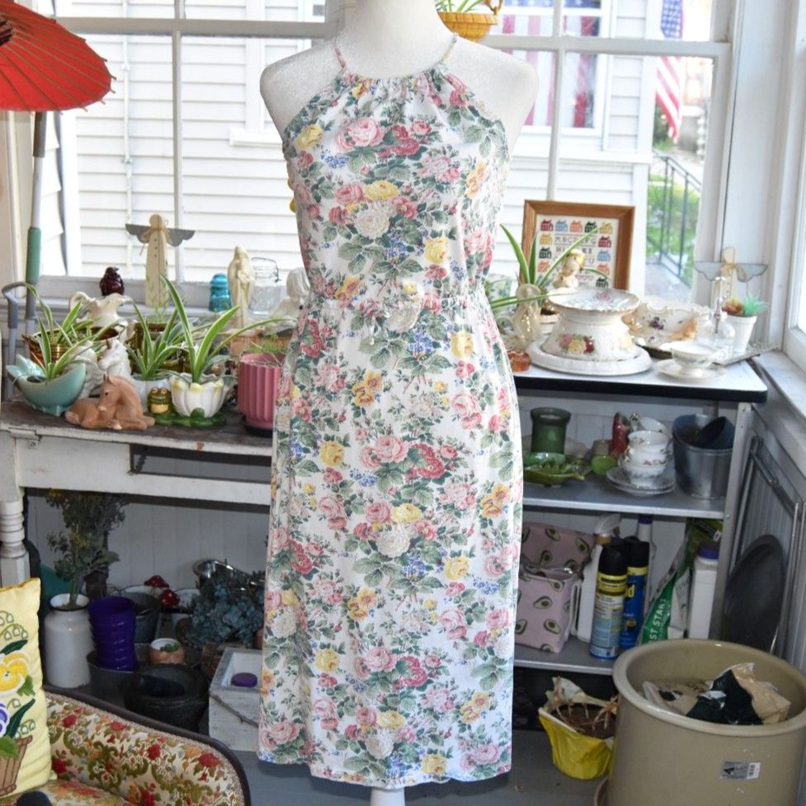 Polo Ralph Lauren Floral Halter Dress Cottagecore Midi White Women’s M 8-10