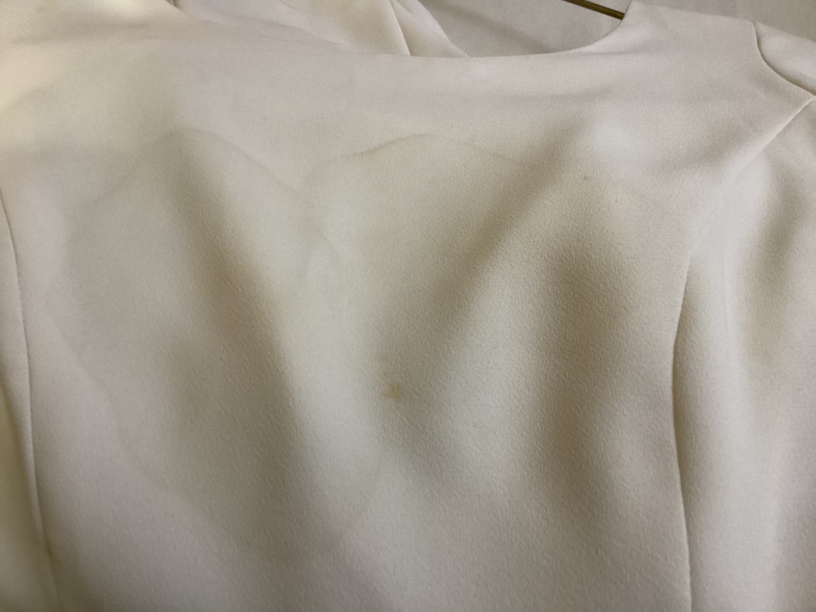 WATTERS AND WATTERS, 10, Soft white, SS, Long, REPURPOSE, STAIN ON FRONT BODICE