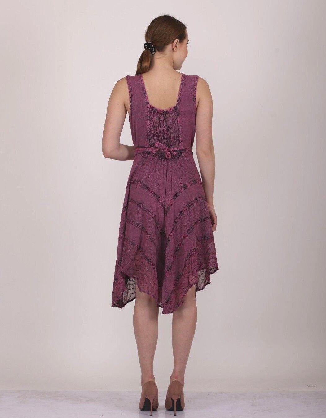 Women’s Zendaya Stonewashed Embroidered Floral Vine Sleeveless U-Neck Dress Mix