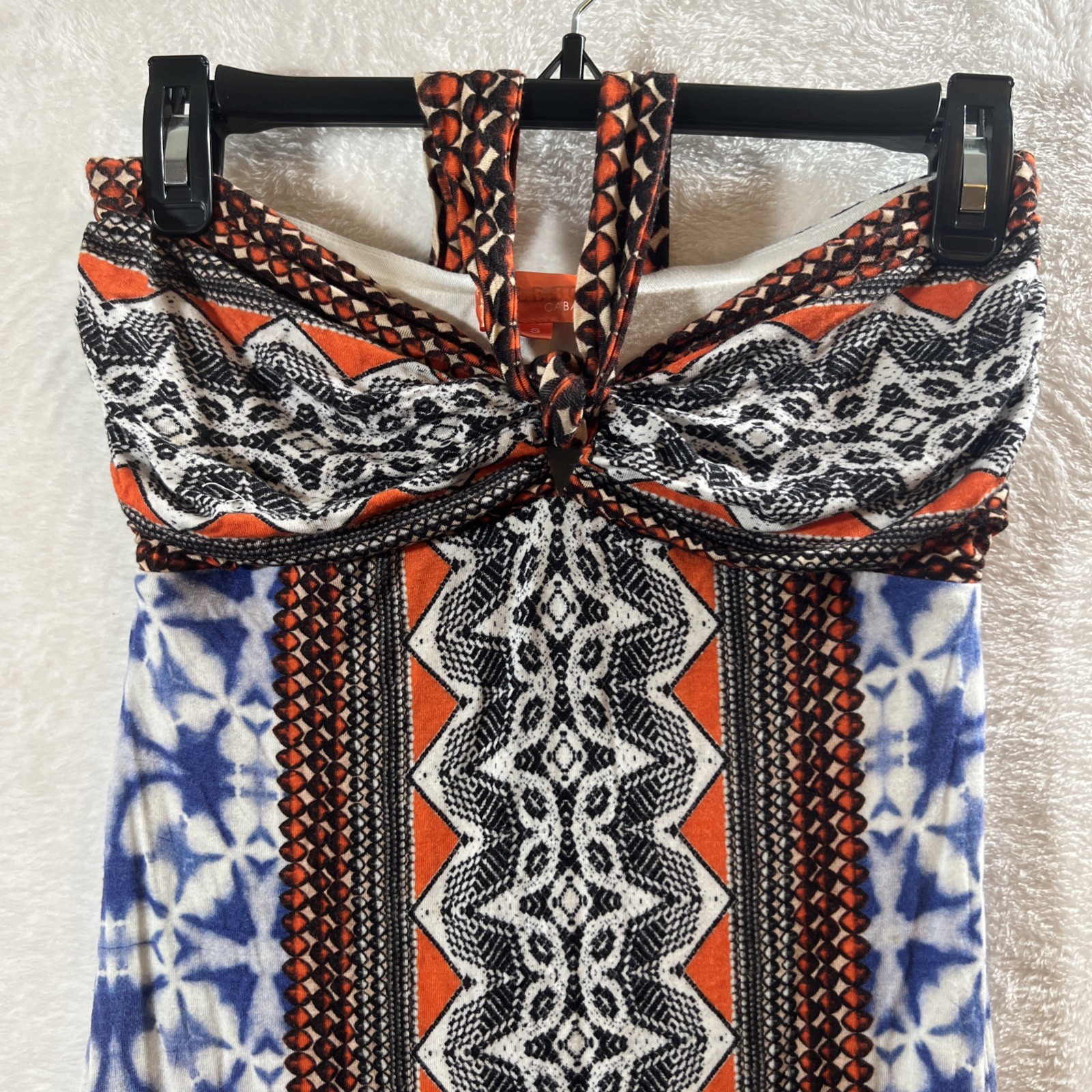 Hale Bob Cabana Strapless Maxi Dress Blue White Orange Aztec Boho Pattern Size S