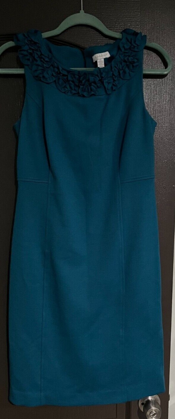 Sleeveless A-Line Sheath Dress Ruffle Neck Dress Charter Club Women Size 4 Teal
