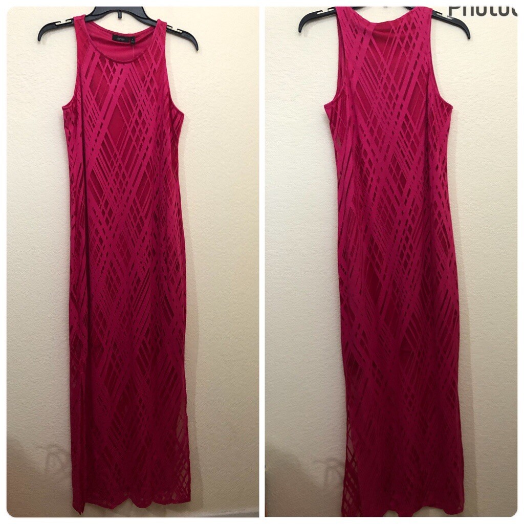 APT. 9 Womens 8 Fuchsia Hot Pink Sleeveless Maxi Dress Long Side Slit Lined NWT