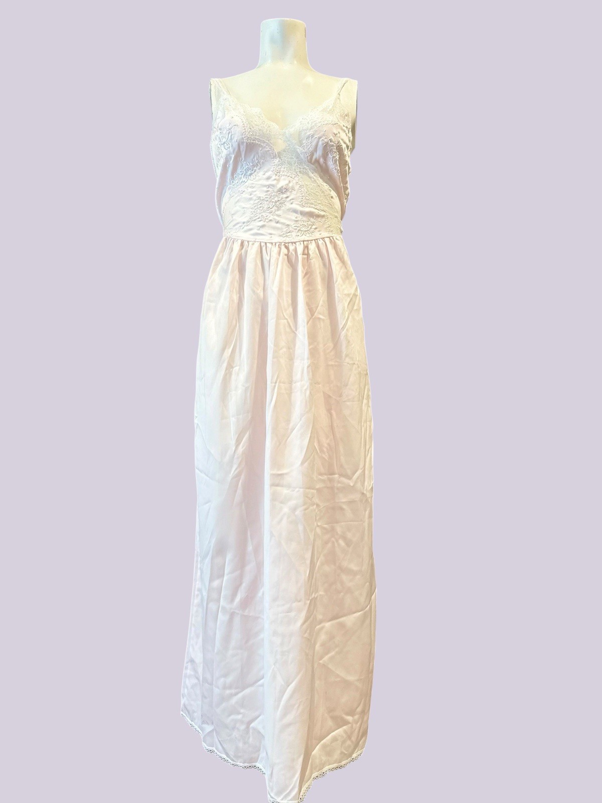 Vintage Miss Dior Slip Dress pink Polyester Embroid Lace USA Gown Lingerie S
