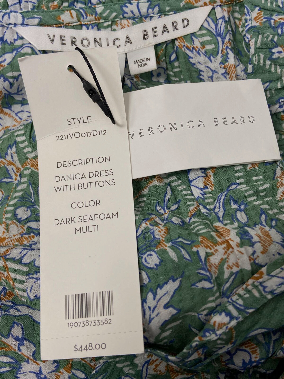 $448 Veronica Beard Women’s Green Floral Self-Tie Danica A-Line Dress Size M