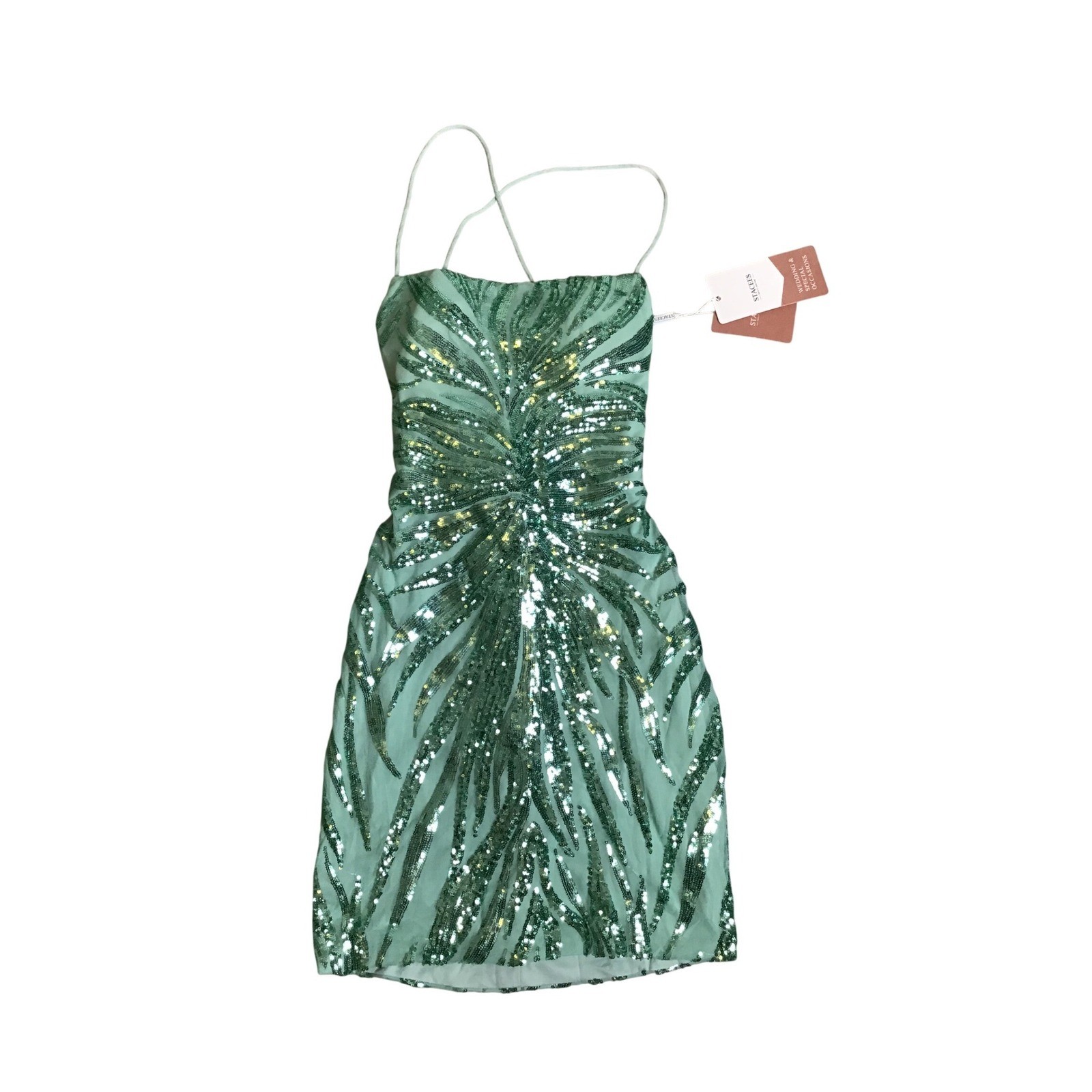 Stacees Women’s Mint Green Sequined Graduation Square Neck Mini Dress Size 2 NWT