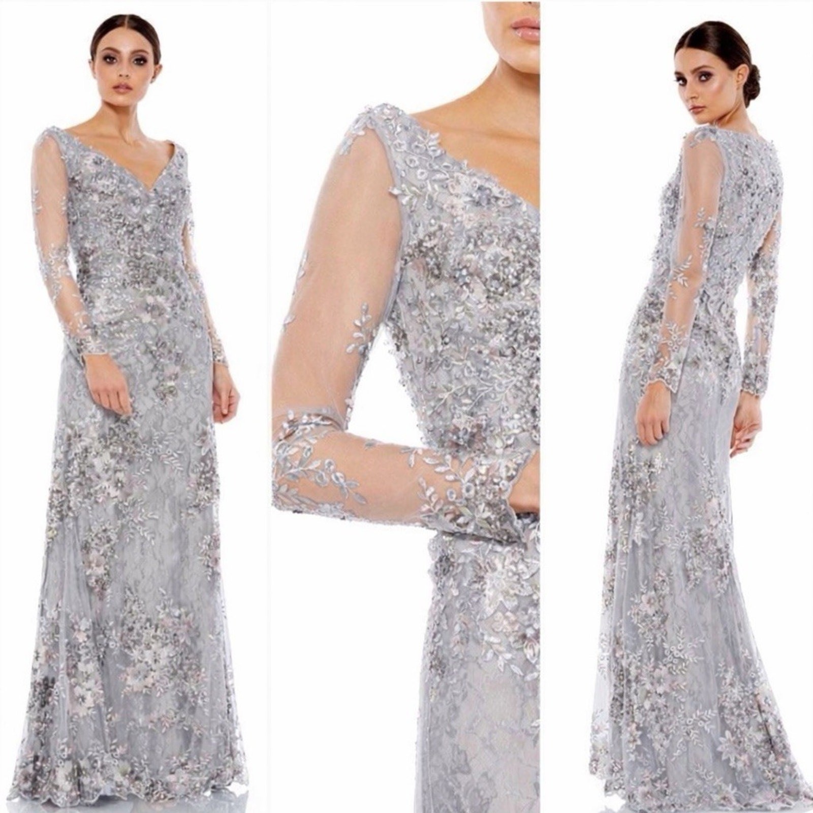 Mac Duggal 67539 Floral Embroidered Illusion Long Sleeve Gown Size 6 $698