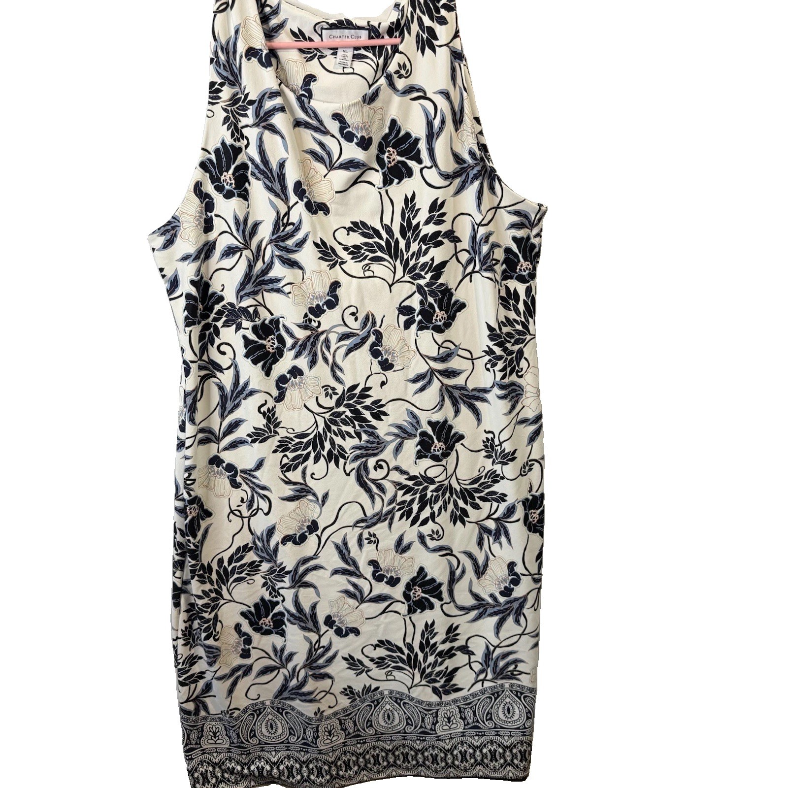 CHARTER CLUB SIZE Xl STRETCH KNEE LENGTH SHEATH DRESS Black Floral On Cream