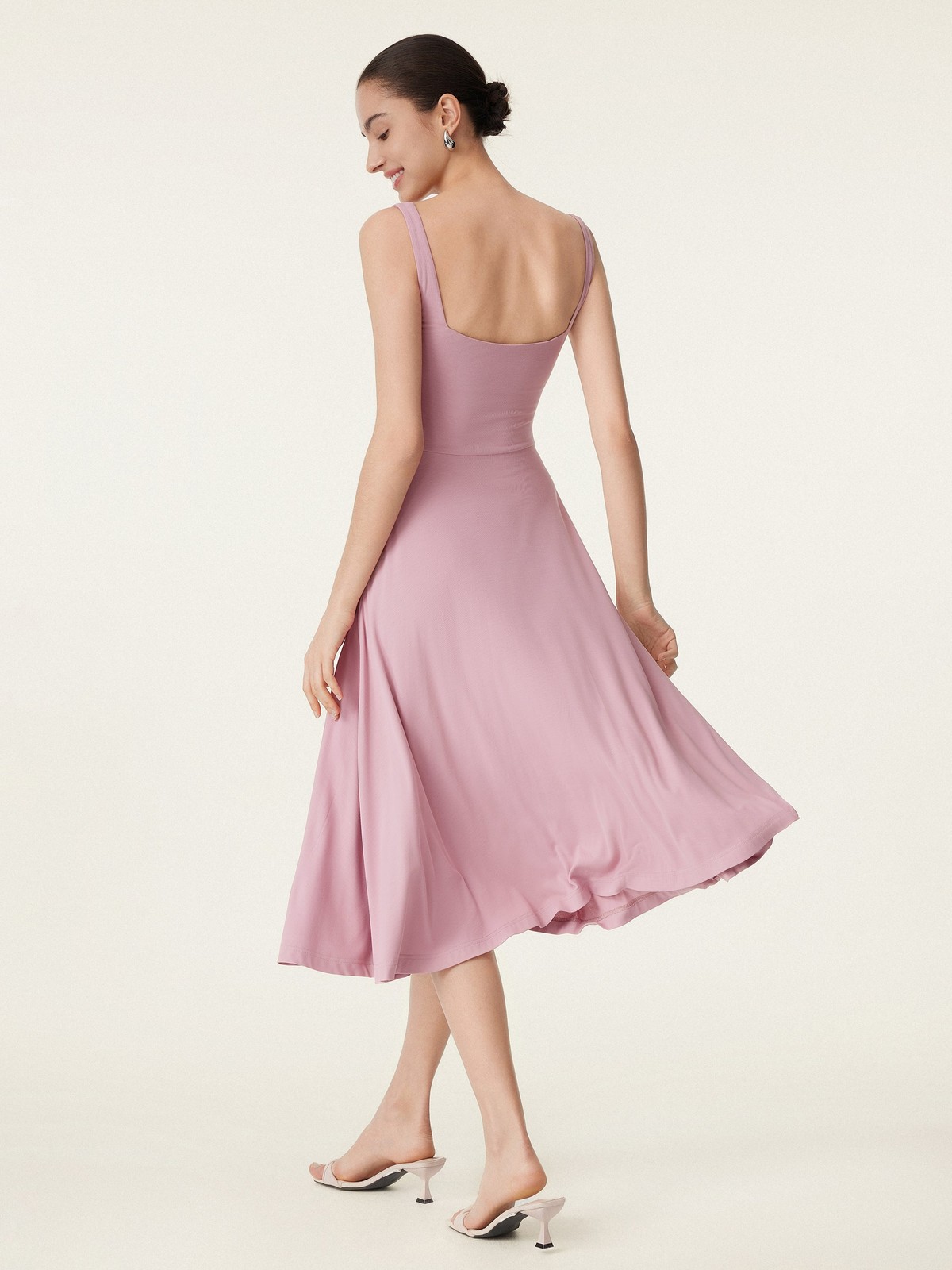 Hot Deal OGLMOVE Square Neck Flowy New Airy Bra Midi Dress