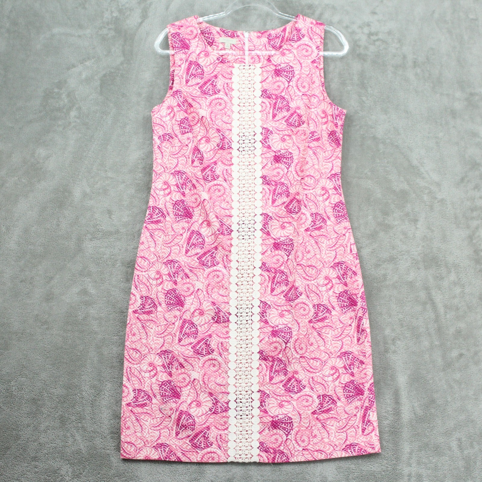 Talbots Dress Women 10 Shell Print Lace Trim Feminine Beach Resort Office Zip