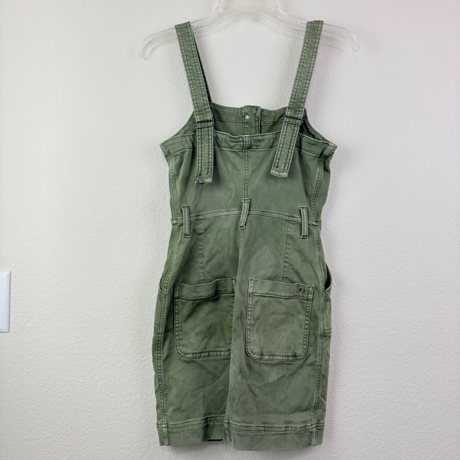American Eagle XS Olive Green Utility Mini Dress Button Front Stretch ***Flaw