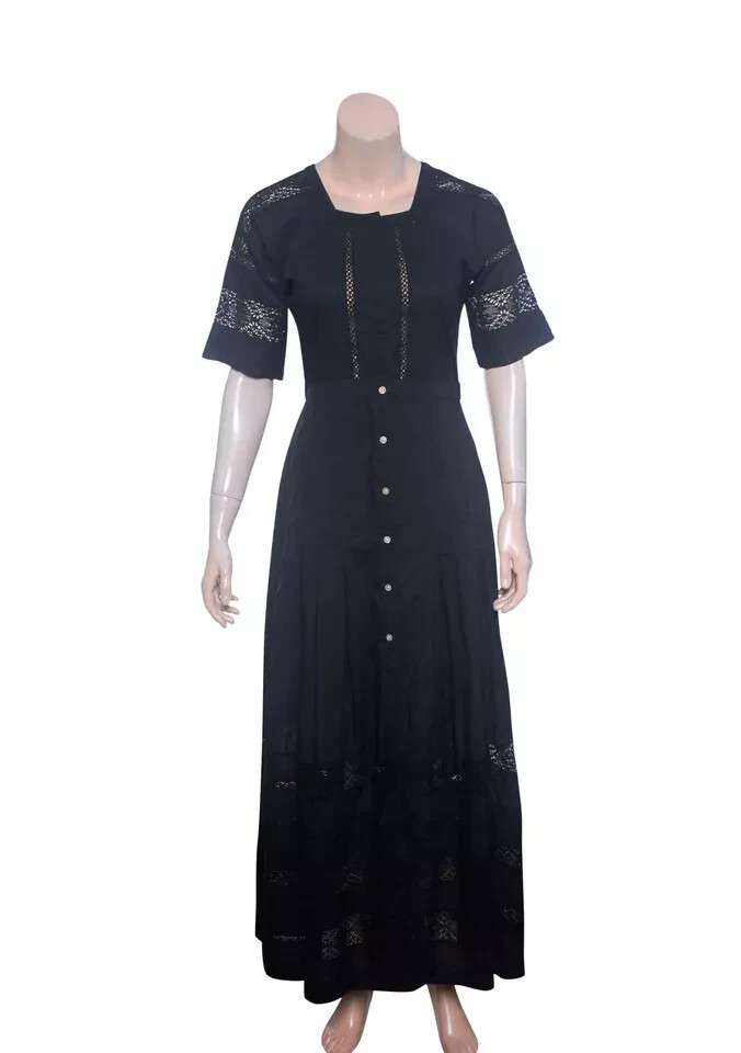 LoveShackFancy Edie Dress M 8 Pintuck Buttondown Lace Black Cotton Midi NW 42432