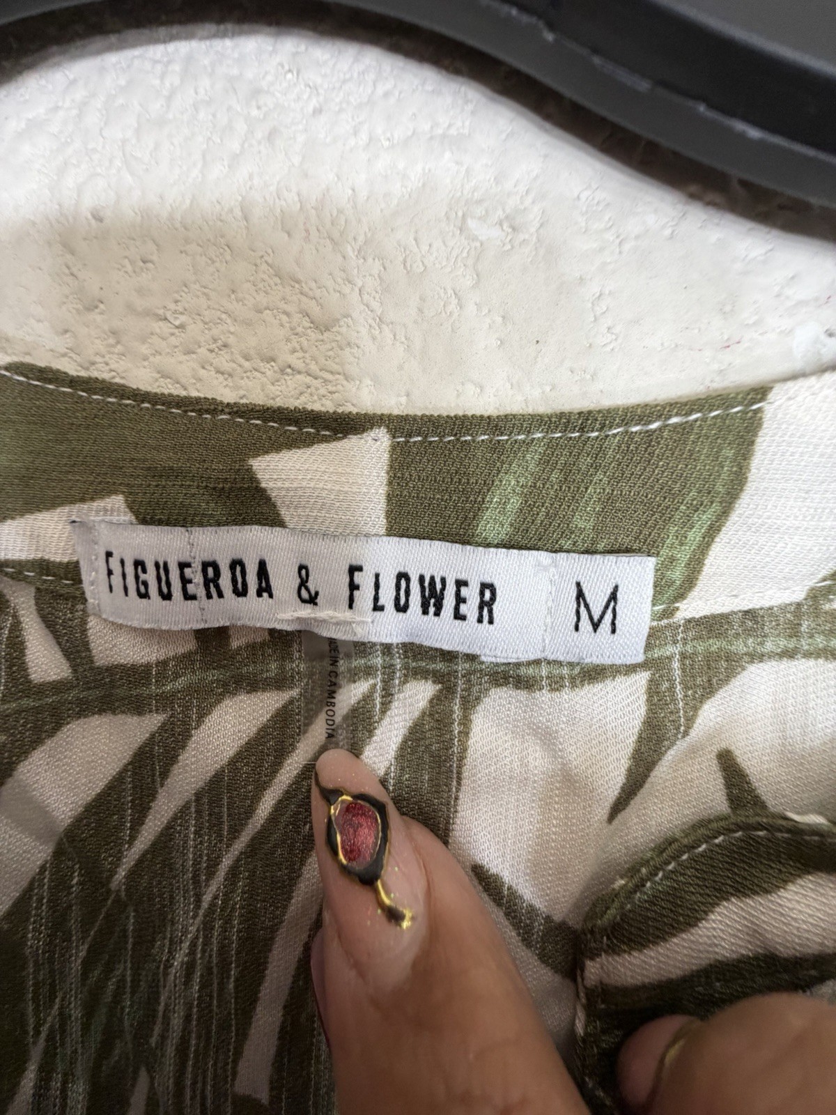 Figueroa & Flower Tropical Palm Print Tiered Dress Size M Green White Rayon