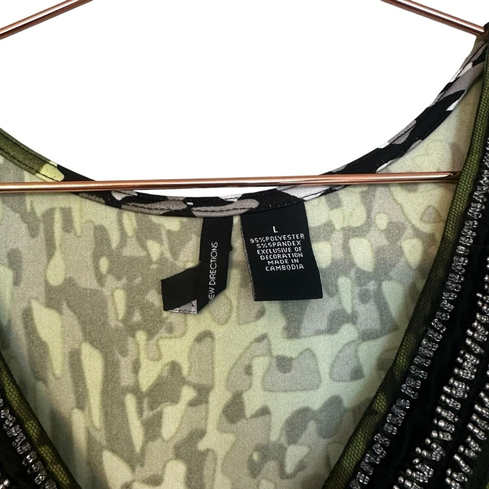 New Directions Beaded V-Neck Sleeveless Multicolor Camouflage Maxi Dress large