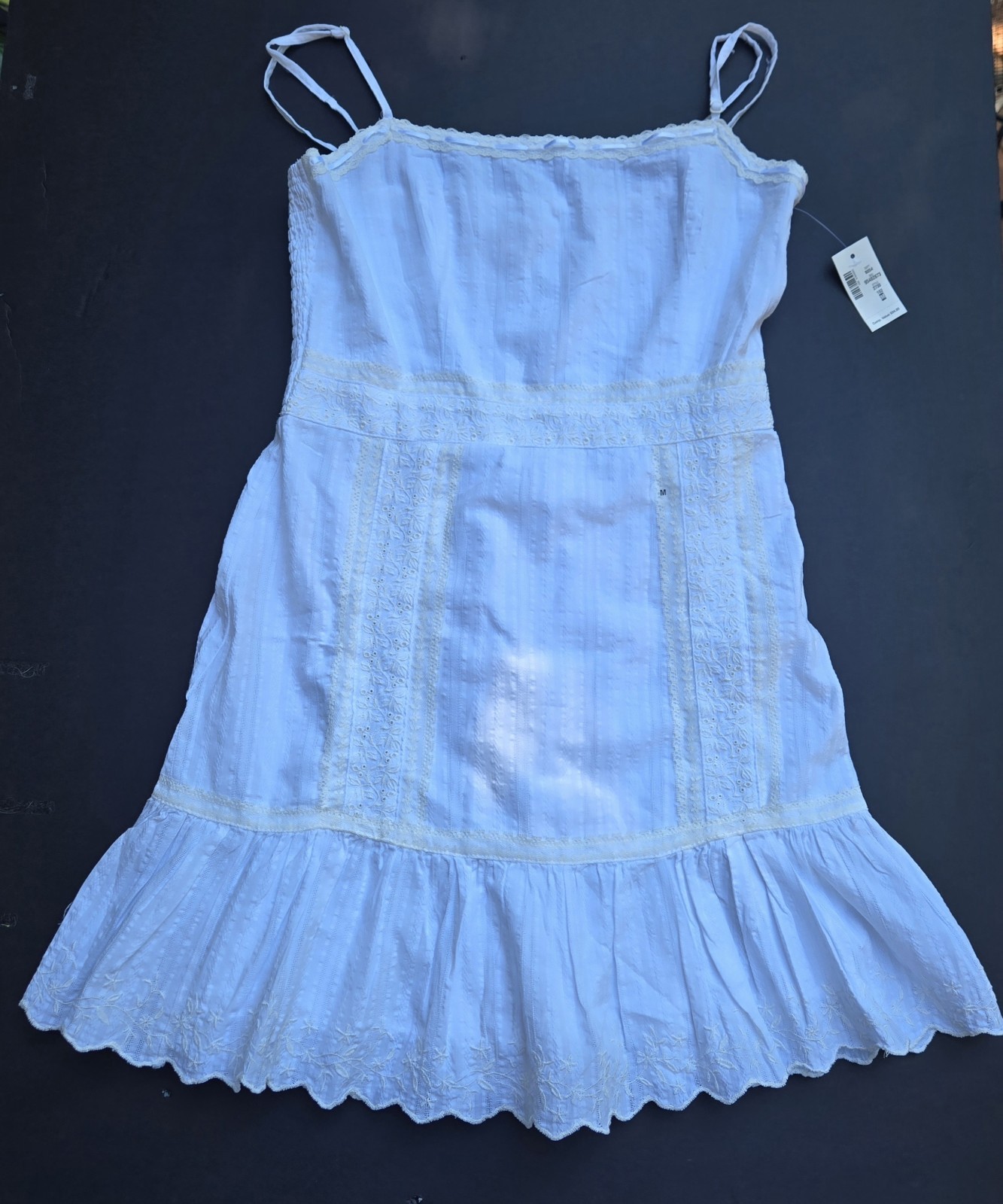 Aeropostale Smocked Lace Trim White Babydoll Short Sundress Adjustable Straps M