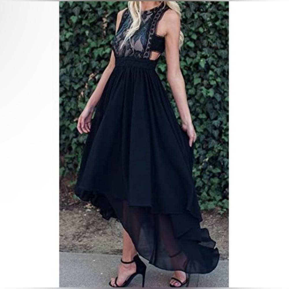 Ina Black Cut Out High Low Lace Cocktail Dress Formal Tutu Gothbabe Witchy Small