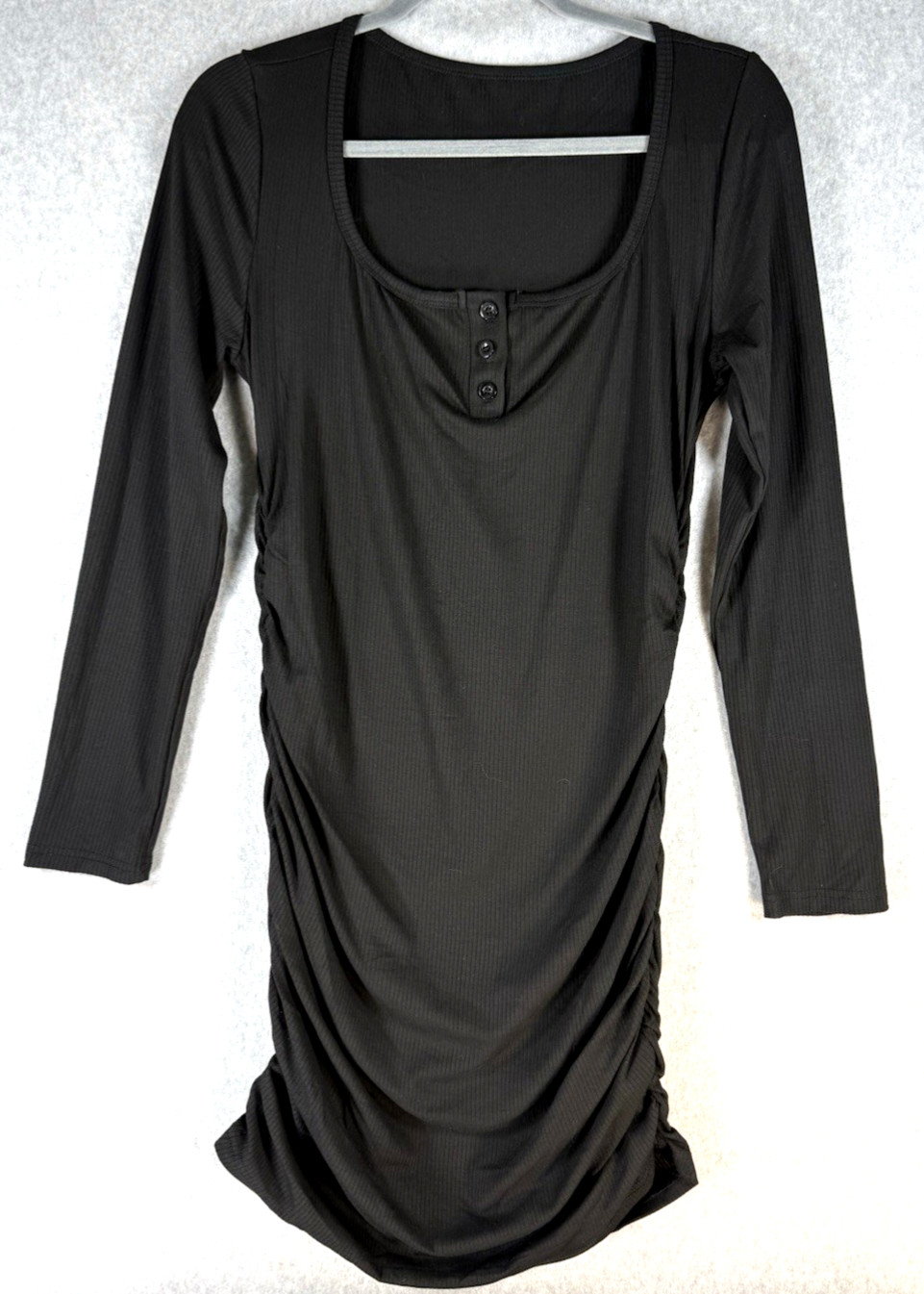 Shien Women’s Dress Ruched Sides Bodycon Long Sleeve Stretch Black Size L NWOT