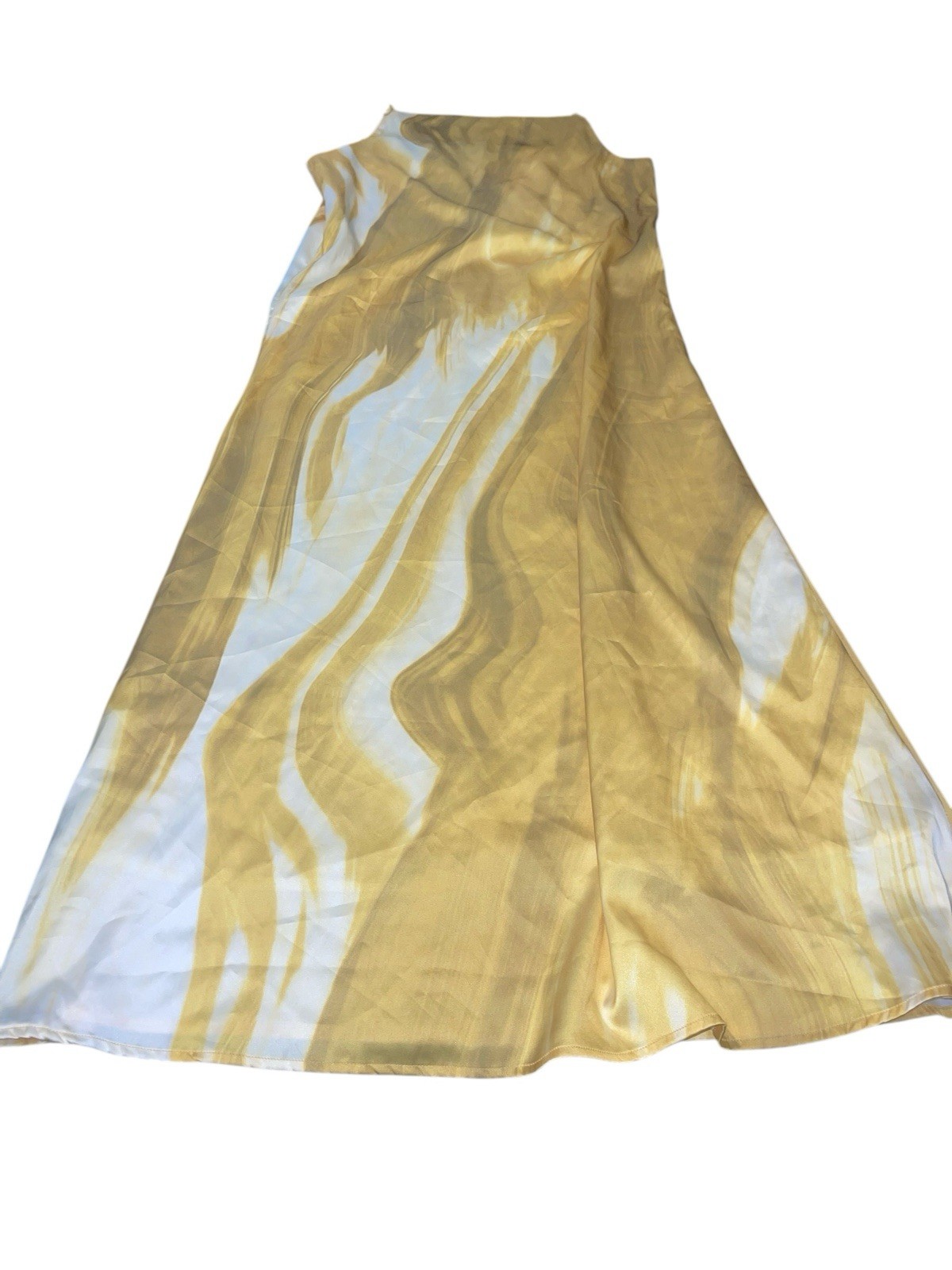 CAARA Womens Size Small Yellow Printed Maxi Dress One Beaded Strap One Tie Strap