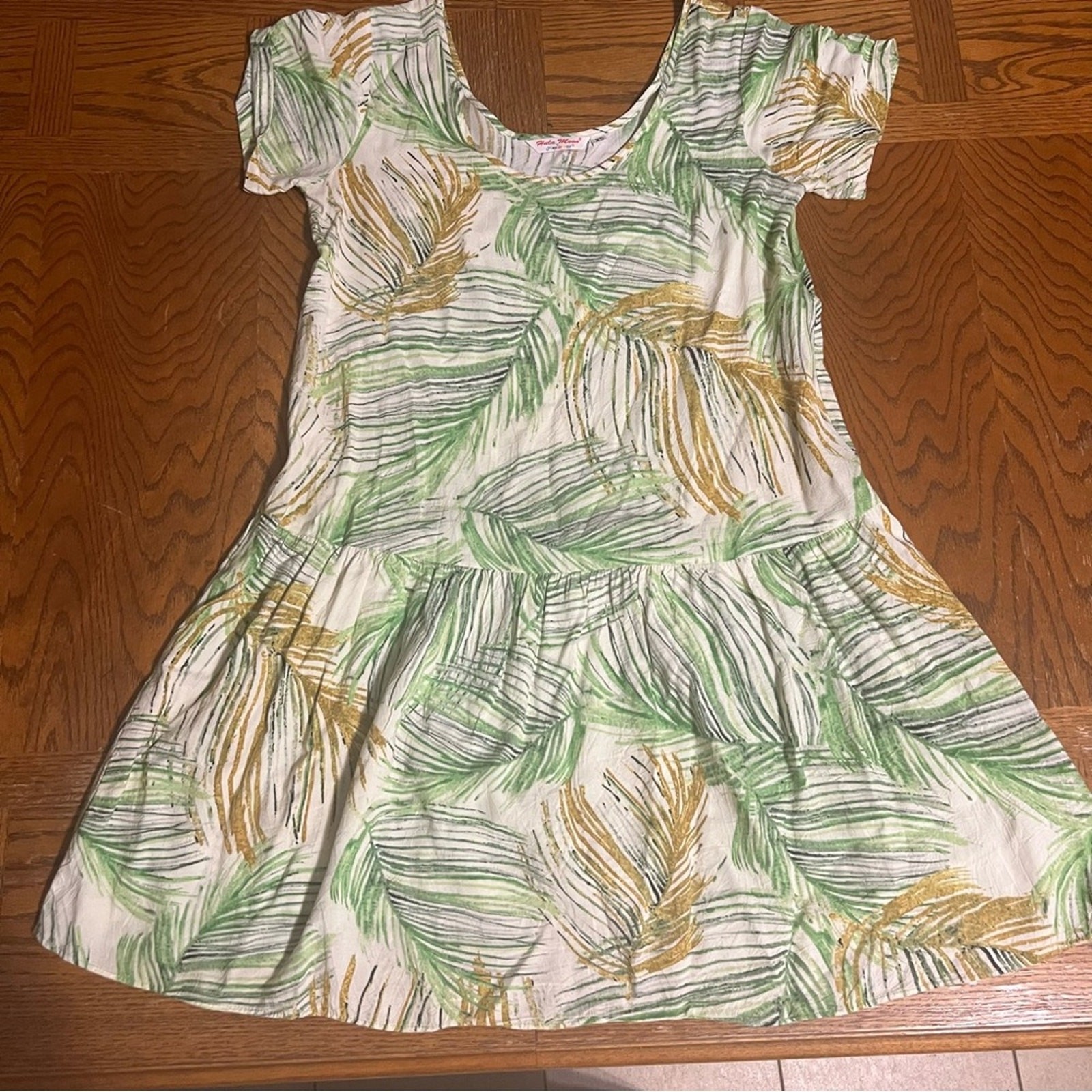 Hula Moon Jams World Mini Dress Leaf Print Relaxed Fit Island Vacation XS Chic