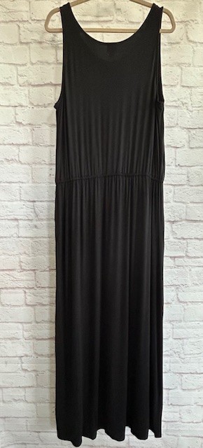 2X/3X New Jet Black Column Long Dress Maxi Stretchy Swingy Knit Sleeveless
