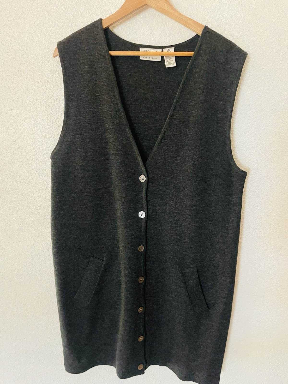 Preview Collection Charcoal Gray Sleeveless Button Front Dress 100 Merino Wool L