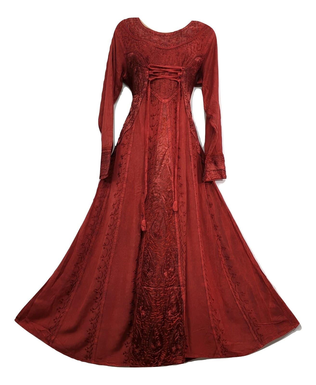 Maxi Dress Winter Festive RED Long Sleeve Corset Medieval Embroidered Christmas