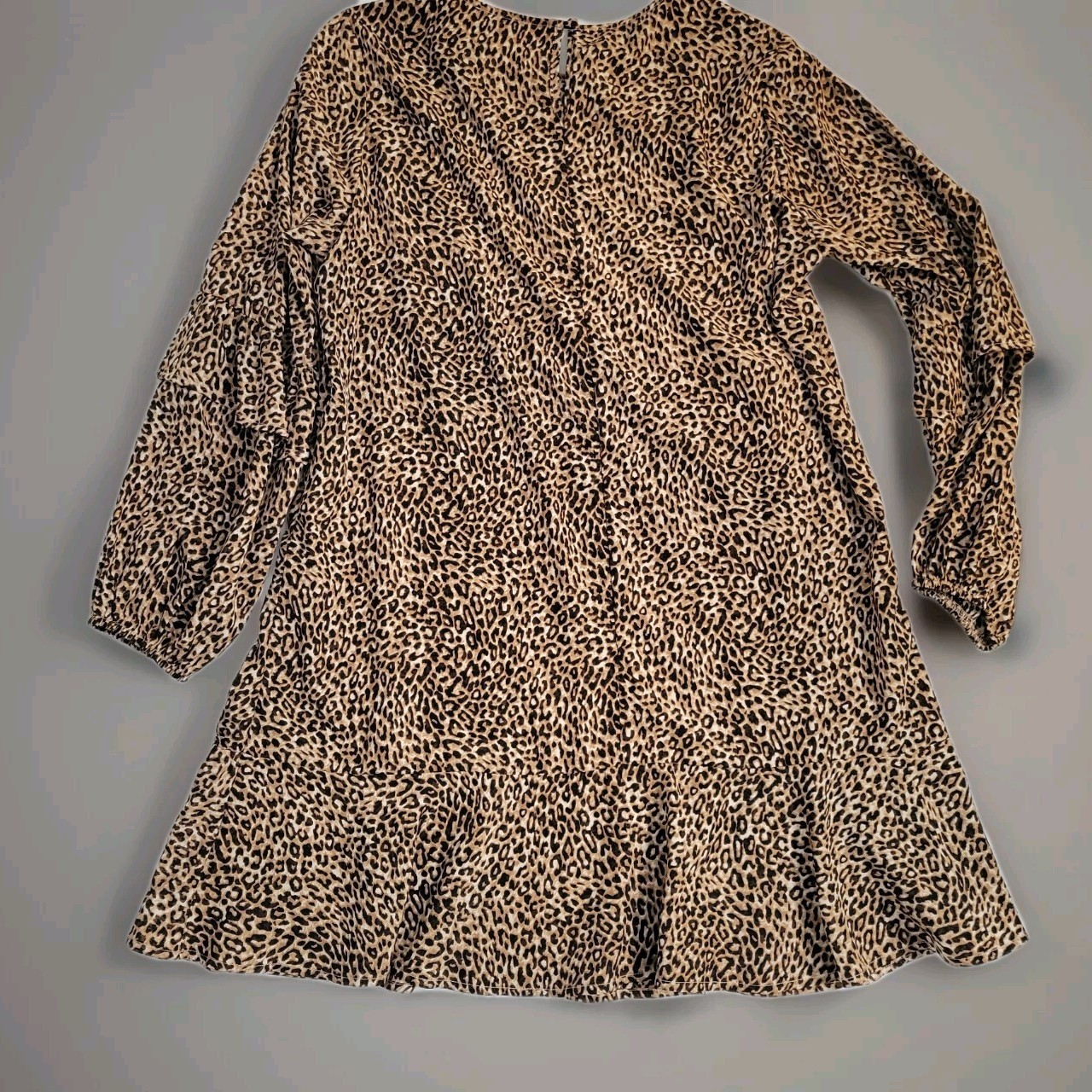 Leopard Animal Print Dress Womens Large Brown Ruffle Tiered Sleeve 90s Mob Wife