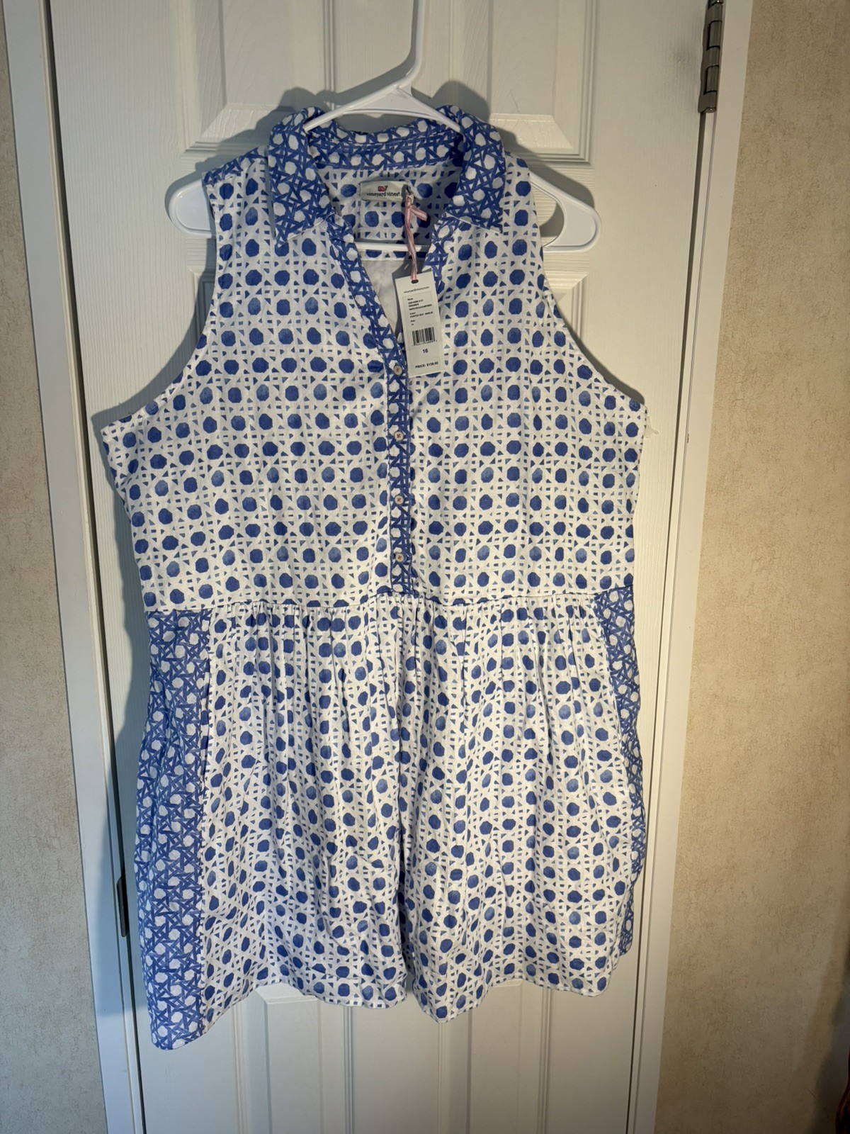NWT Vineyard Vines Size 16 Sleeveless Dress Blue & White Coastal Summer