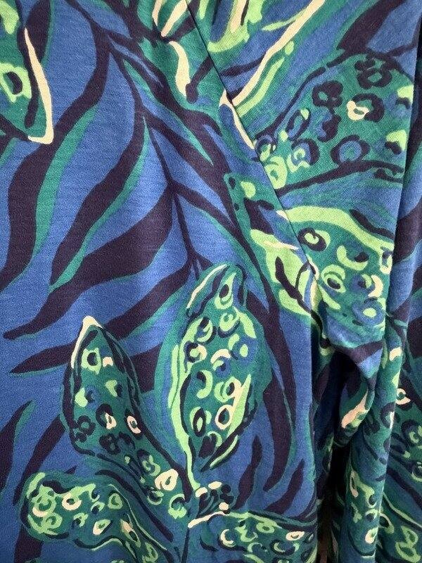 Lilly Pulitzer Elianna Blue Green Leaf Print Cotton Dress Bracelet Sleeve XL
