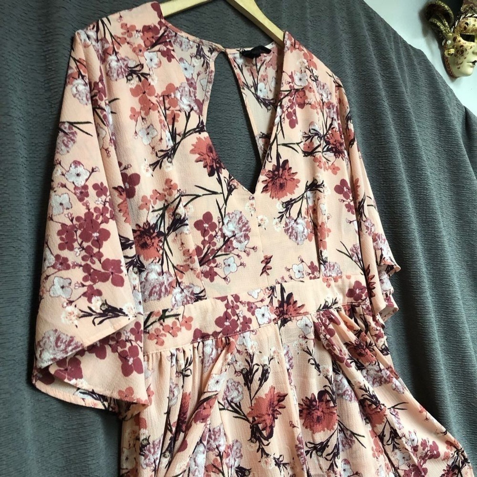 Rue 21 extra large long dress over a romper, peach background with coral,