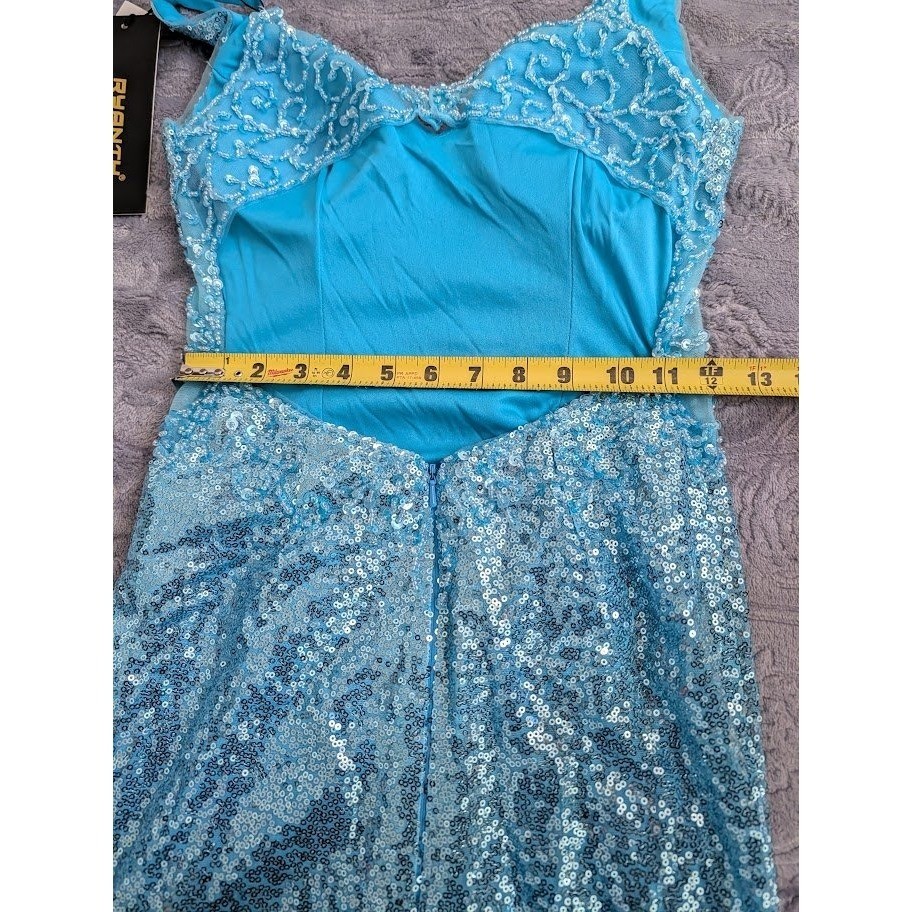 RYANTH Blue Sequin V Neck Mini Dress Sparkly Party Cocktail NEW